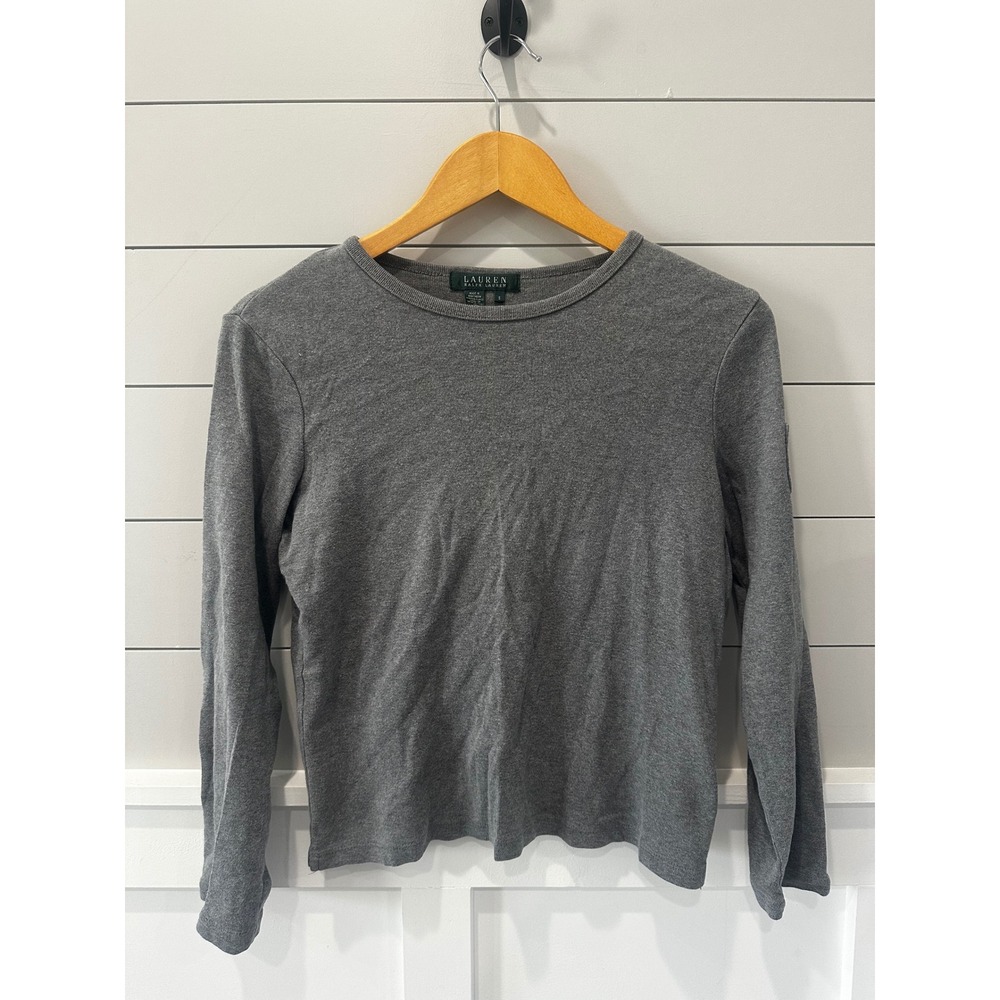 Lauren Ralph Lauren Womens Grey Long Sleeve Crew Neck Top Sleeve Pocket Small